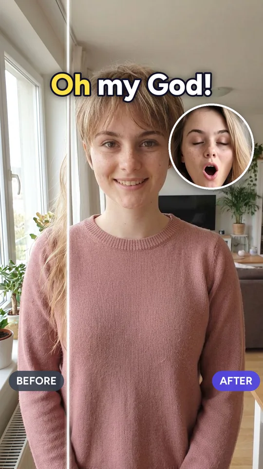 AI hairstyle changer in PixiFixi — a pixie cut on your own photo