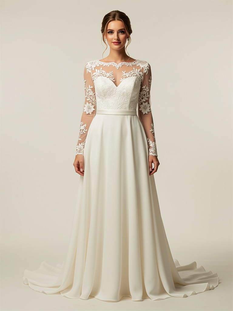 A-line wedding dress tried on with AI in PixiFixi