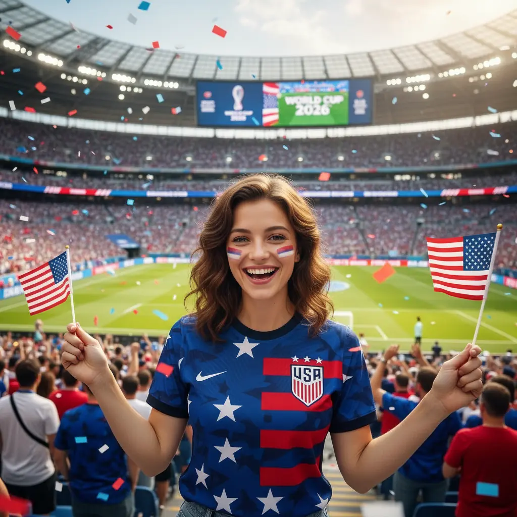 World Cup 2026 in the USA — fan in the stadium, AI photo