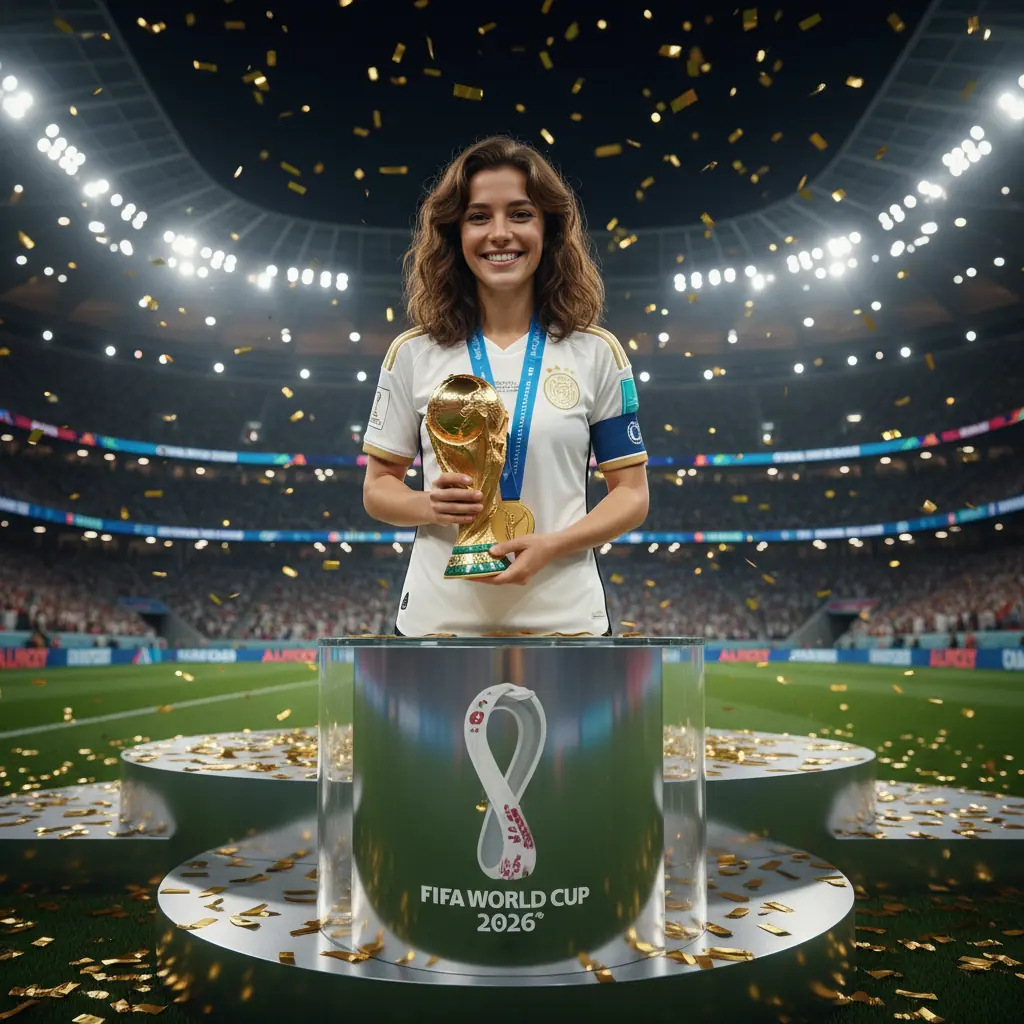 World Cup AI photo — champion on the podium with a gold medal