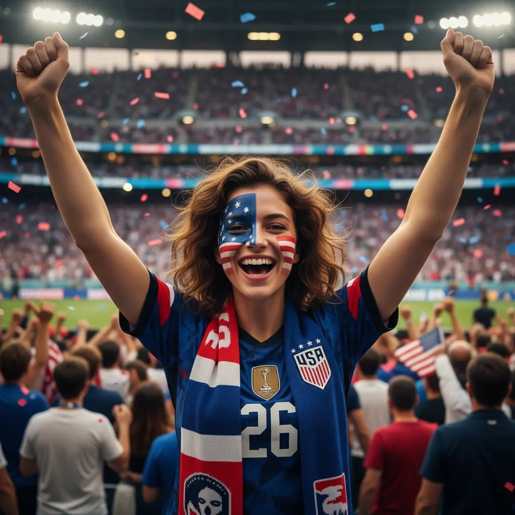 World Cup fan photo — face paint in national team colors, AI