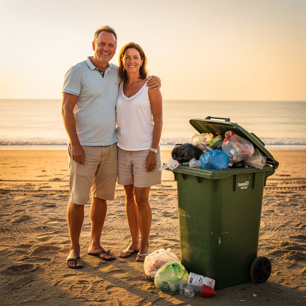 Beach photo before and after removing an unwanted object with AI