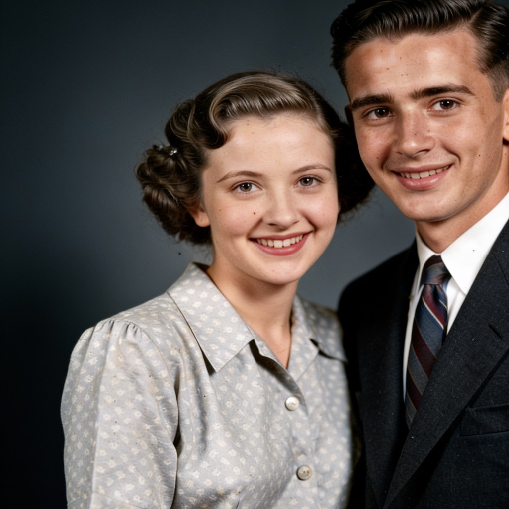 Old family photo before and after AI restoration